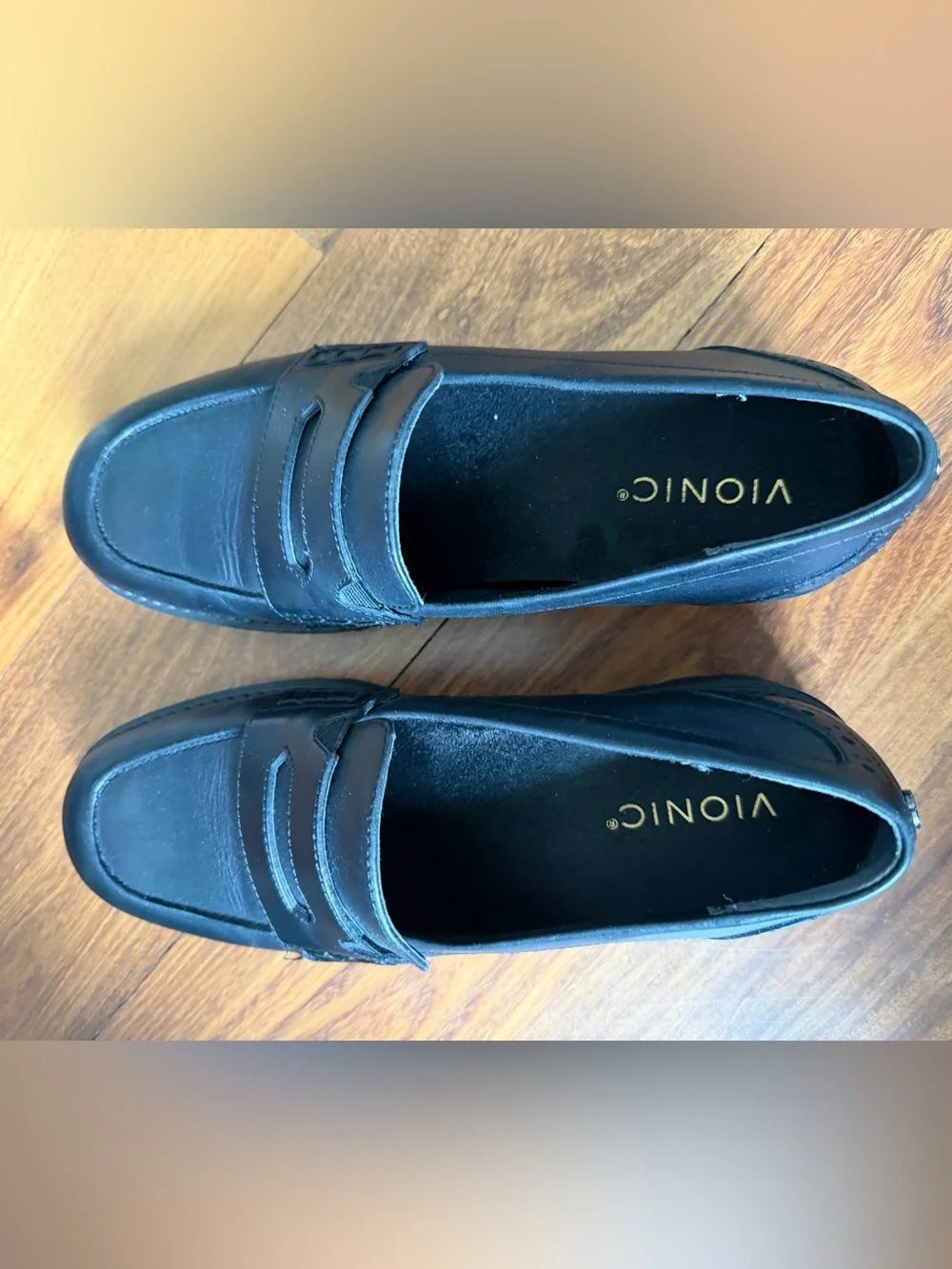 Vionic Black Leather Lug-Sole Penny Loafers Vionic Womens Fillmore